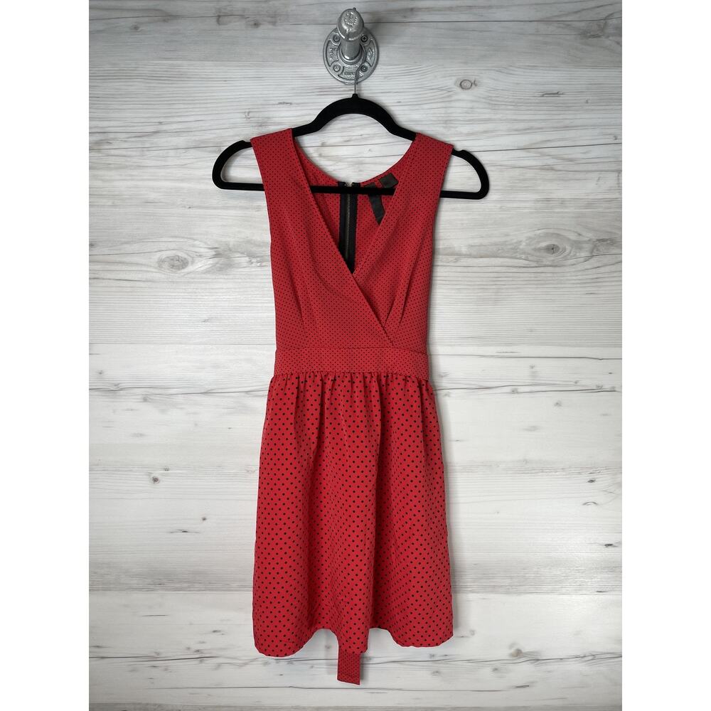 Petticoat Alley Dress Womens XS Red Black Polka Dot Sleeveless V Neck Belted